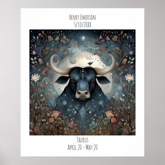 Taurus Zodiac Astrology Name & Birthday Poster (Framsidan)