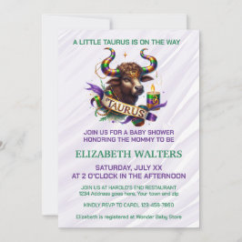 Taurus Zodiac Baby Shower Lavender and Green Inbjudningar
