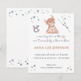 Taurus Zodiac Birth Announcement Julkort