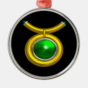 TAURUS ZODIAC BIRTHDAY JEWEL GRÖNT EMERALD Guld Julgransprydnad Metall