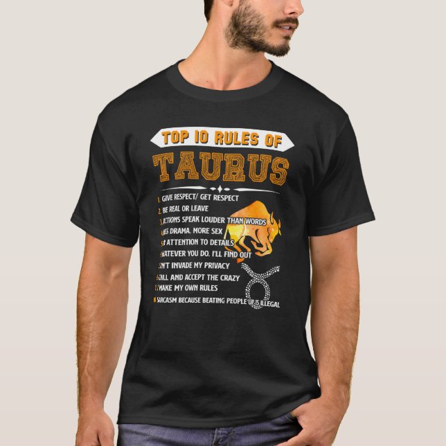 Taurus Zodiac Birthday Top 10 Regler of Taurus Fun T Shirt (Framsida)
