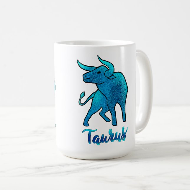 Taurus zodiac Bull blue glitter April 20-May 20 Kaffemugg (Framsida höger)