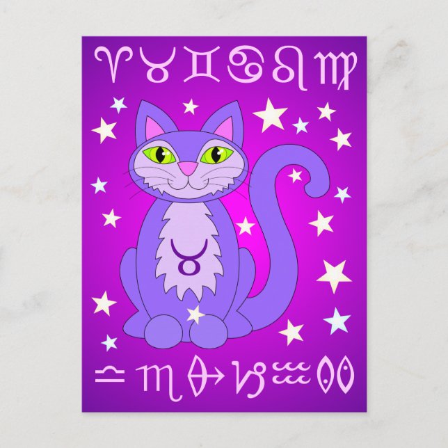 Taurus Zodiac Cat Lila Postcards Vykort (Framsida)