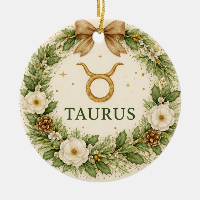 Taurus Zodiac Christmas Ornament – Winter Floral W (Framsidan)