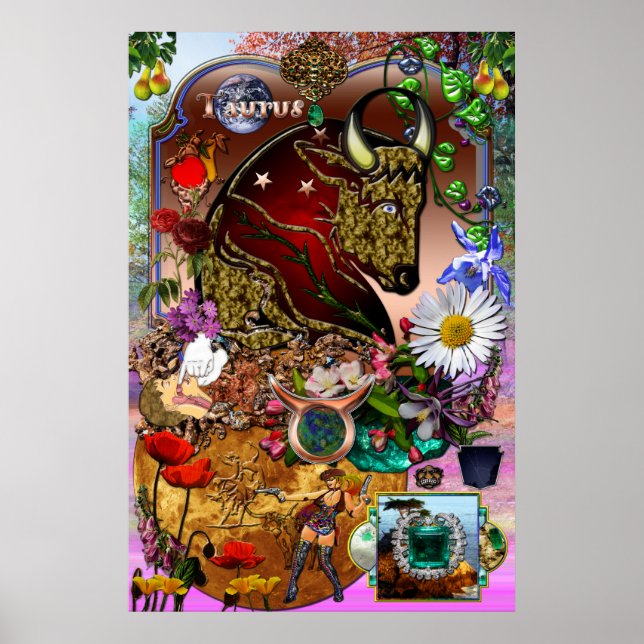 Taurus Zodiac Collage Poster (Framsidan)