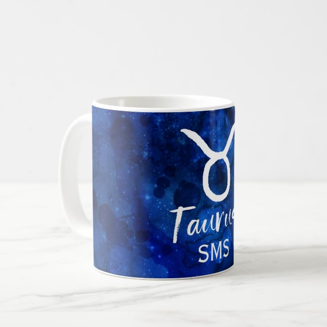 Taurus Zodiac Constellation Blue Galaxy Monogram Kaffemugg (Framsida vänster)