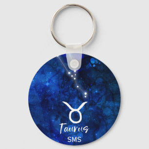Taurus Zodiac Constellation Blue Galaxy Monogram Nyckelring
