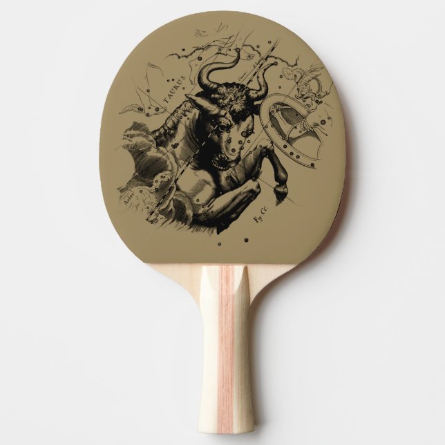 Taurus Zodiac Constellation Hevelius 1690 på Taupe Pingisracket (Framsidan)