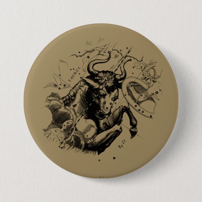 Taurus Zodiac Constellation Karta Hevelius 1690 Knapp (Framsida)