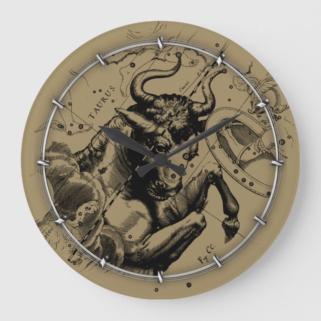 Taurus Zodiac Constellation Karta Hevelius 1690 Stor Klocka (Framsida)