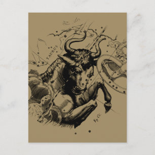 Taurus Zodiac Constellation Karta Hevelius 1690 Vykort