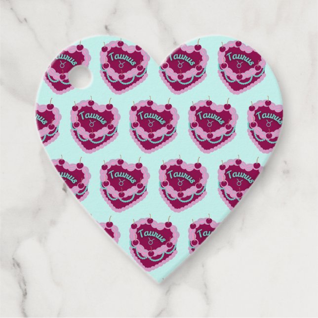 Taurus Zodiac Coquette Heart Birthday Cake Gåvor Etiketter (Framsida)