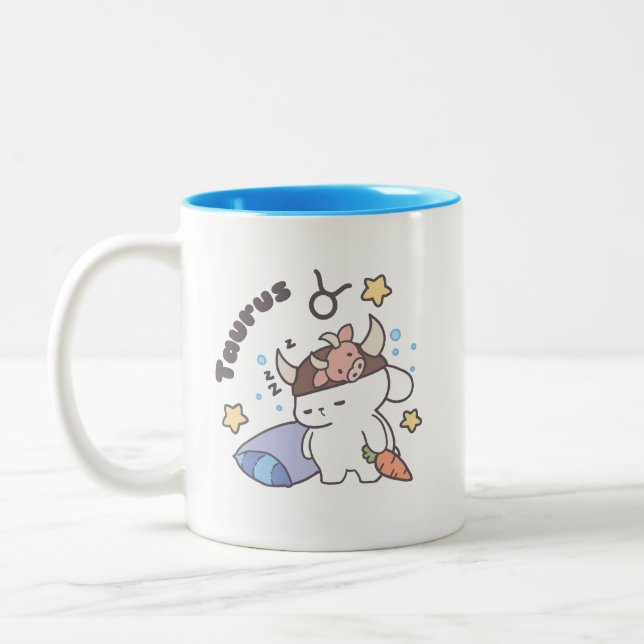 Taurus Zodiac Dreamer - Cute Sömnig Bunny Två-Tonad Mugg (Vänster)