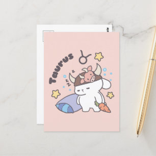 Taurus Zodiac Dreamer - Cute Sömnig Bunny Vykort