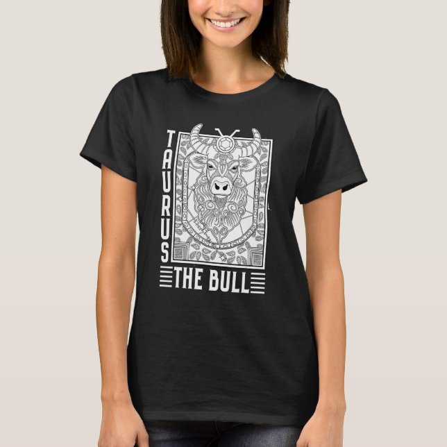 Taurus Zodiac Earth Astrology Adult Coloring T Shirt (Framsida)