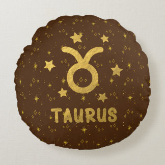 Taurus Zodiac Earthy Brown Round Pillow Rund Kudde
