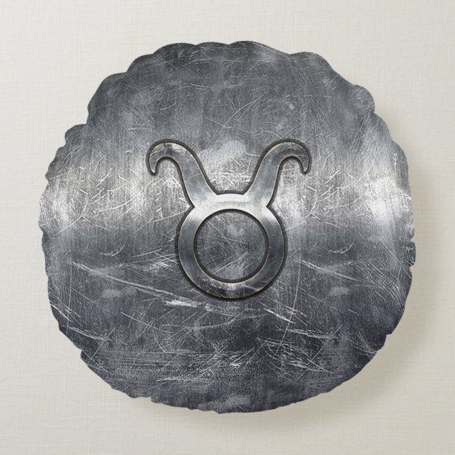 Taurus Zodiac Logga in Grunge Distress Stil Rund Kudde (Framsidan)