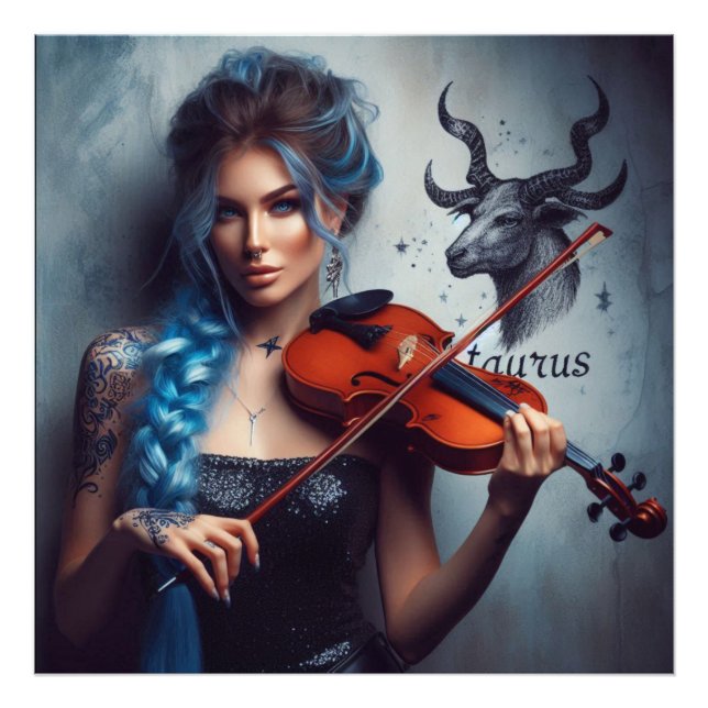 Taurus Zodiac Musician Violin Fototryck (Framsidan)
