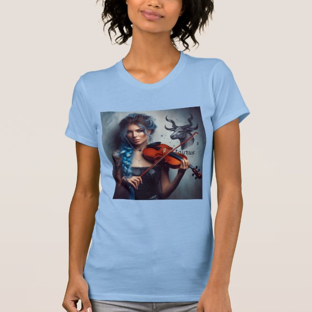 Taurus Zodiac Musician Violin T Shirt (Framsida)