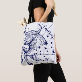 Taurus Zodiac Navy & Guld Monochrome Graphic Tote Tygkasse
