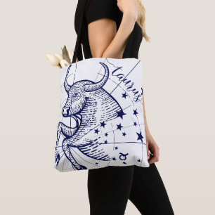 Taurus Zodiac Navy & Guld Monochrome Graphic Tote Tygkasse