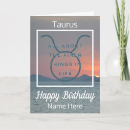 Taurus Zodiac-Roligt Citat i blått och vitt födels Kort