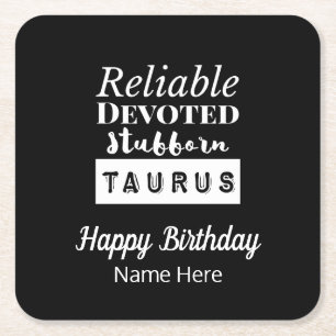 Taurus Zodiac Roligt Egenskaper Födelsedag Underlägg Papper Kvadrat