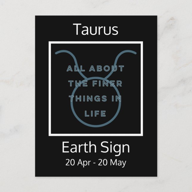 Taurus Zodiac-Roligt - Offert i blått och vitt Vykort (Framsida)
