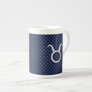 Taurus Zodiac Sign Decor Navy Blue Carbon Fiber Benporslin Mugg