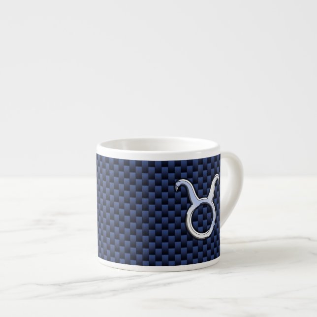 Taurus Zodiac Sign Decor Navy Blue Carbon Fiber Espressomugg (Framsida höger)