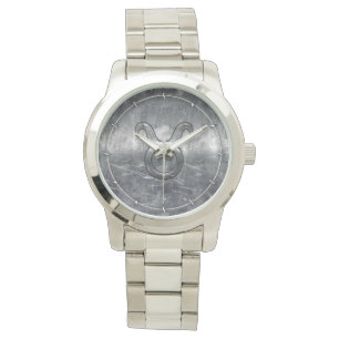 Taurus Zodiac Sign Grunge Distress Silver Stil Armbandsur