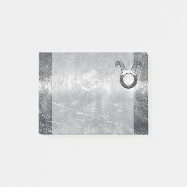 Taurus Zodiac Sign Grunge Distress Silver Stil Post-it Block (Framsida)