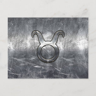 Taurus Zodiac Sign Grunge Distress Silver Stil Vykort