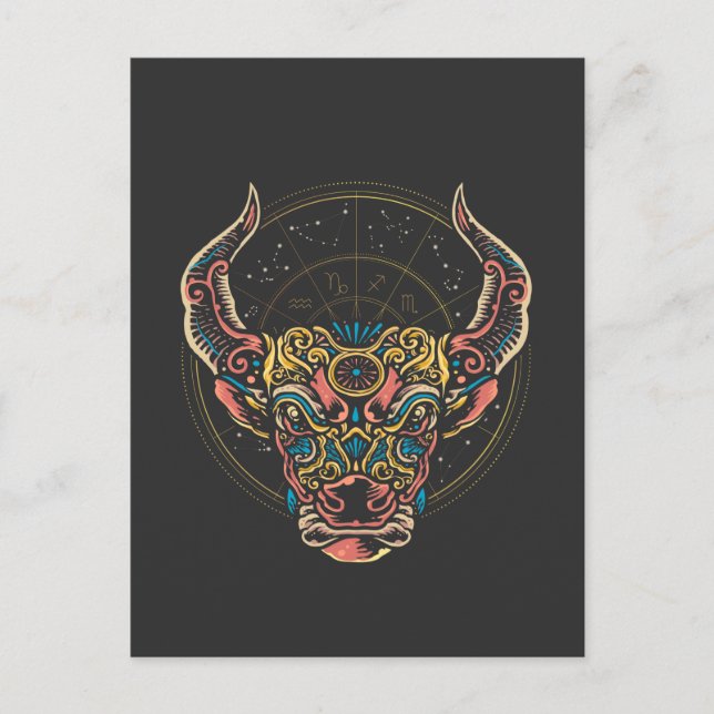 Taurus Zodiac Sign Horoscope Art Vykort (Framsida)