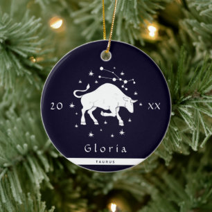 Taurus Zodiac Sign Horoscope Symbol Namn år Julgransprydnad Keramik