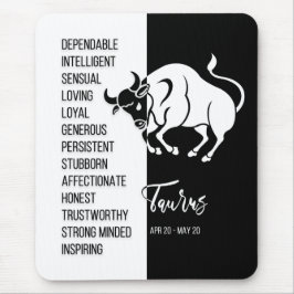 Taurus Zodiac Sign Mousepad, Black & White Musmatta