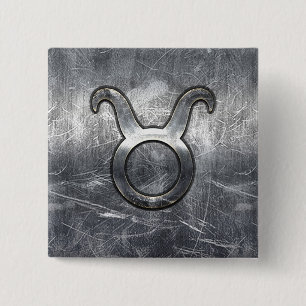 Taurus Zodiac Sign Silver Grunge Distress Stil Knapp
