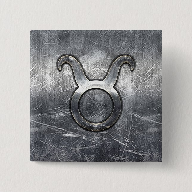 Taurus Zodiac Sign Silver Grunge Distress Stil Knapp (Framsida)