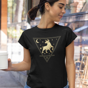 Taurus Zodiac Signal Earth Inslag i Guld T Shirt