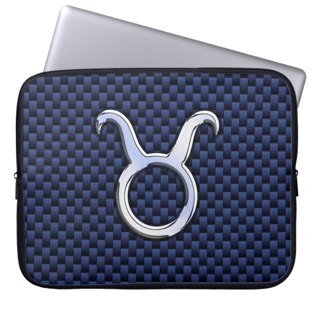 Taurus Zodiac-signering vid utskrift av marin blå  Laptop Sleeve (Framsidan)