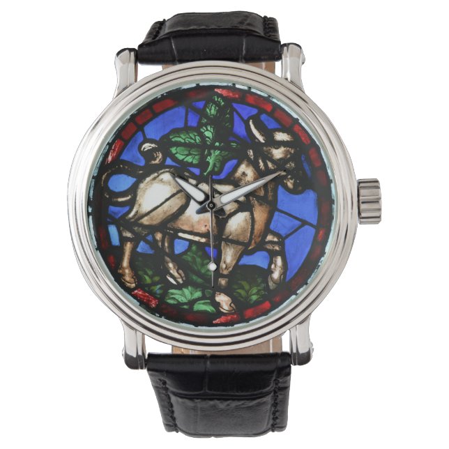Taurus Zodiac Stached Glass Notre-Dame de Paris W1 Armbandsur (Framsida)