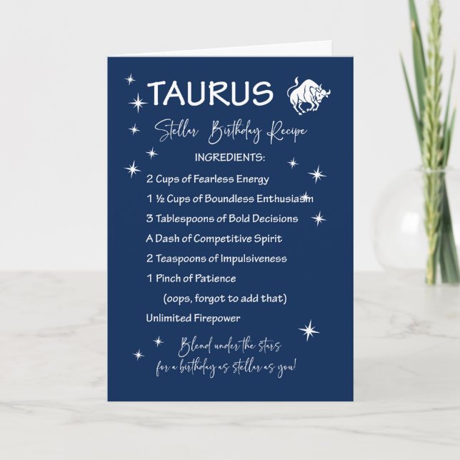 Taurus Zodiac Stellar Birthday Recipe Kort (Framsida)