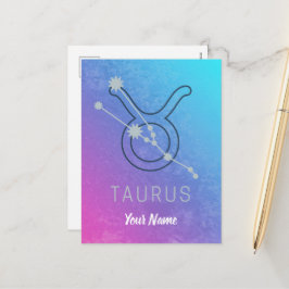 Taurus Zodiac Stjärntecken Watercolor Horoscope Helg Vykort