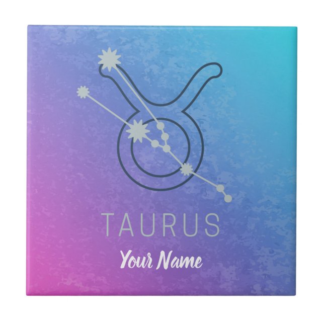 Taurus Zodiac Stjärntecken Watercolor Horoscope Kakelplatta (Framsidan)