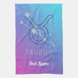 Taurus Zodiac Stjärntecken Watercolor Horoscope Kökshandduk