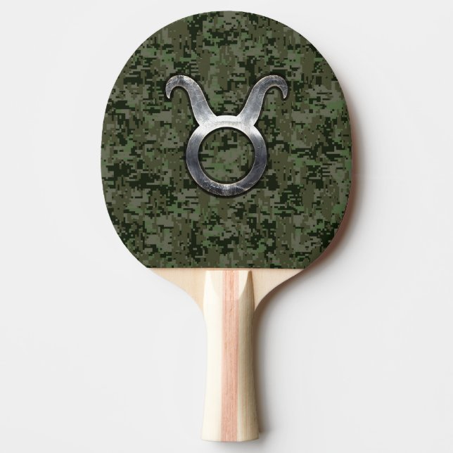 Taurus Zodiac Sybol på Oliv grönt Digital Camo Pingisracket (Framsidan)