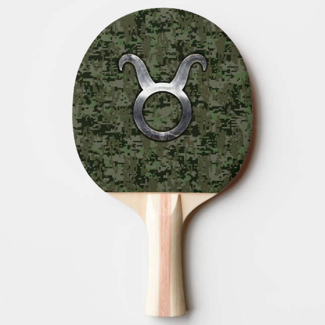 Taurus Zodiac Sybol på Oliv grönt Digital Camo Pingisracket (Baksidan)