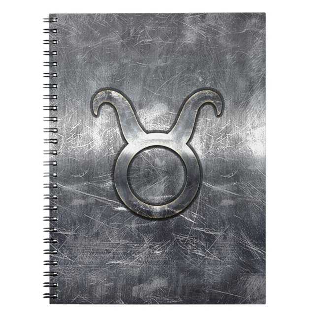Taurus Zodiac Symbol i Grunge Distress Stil Anteckningsbok Med Spiral (Framsidan)