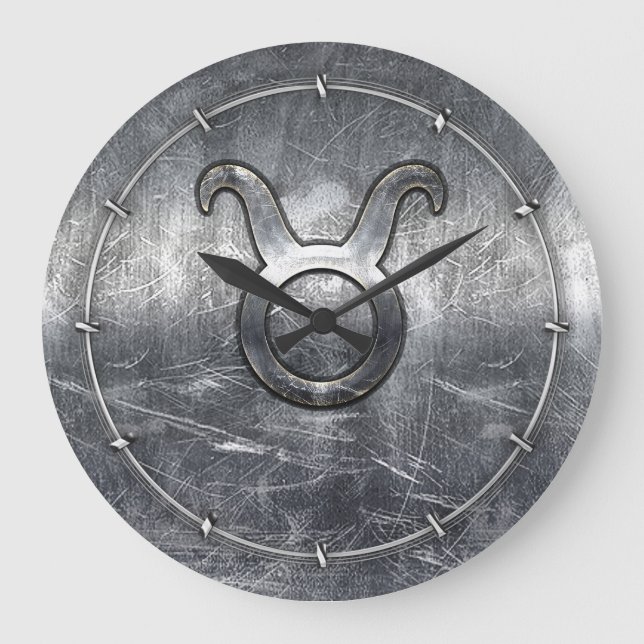 Taurus Zodiac Symbol i Grunge Distress Stil Stor Klocka (Framsida)