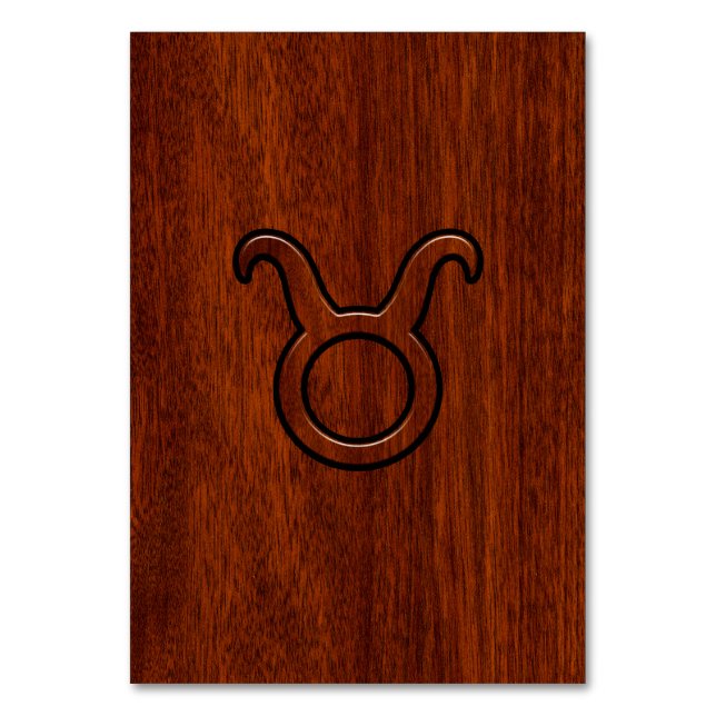 Taurus Zodiac Symbol i Mahogany Stil print Bordsnummer (Framsidan)